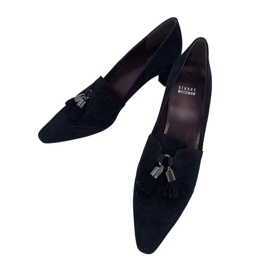 Stuart Weitzman‎ Woman's Suede Leather heel Navy Tassel  Heels 9